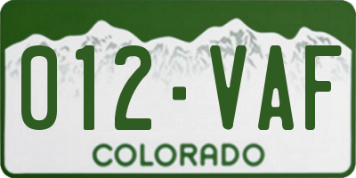 CO license plate 012VAF