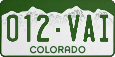 CO license plate 012VAI