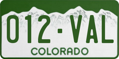 CO license plate 012VAL