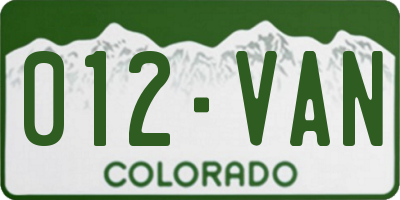 CO license plate 012VAN