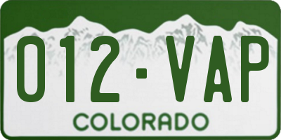 CO license plate 012VAP