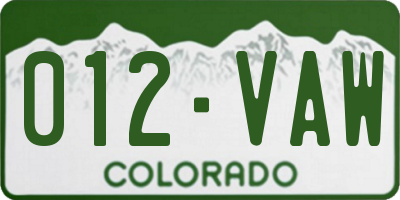 CO license plate 012VAW