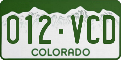 CO license plate 012VCD