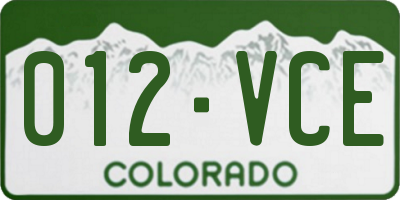 CO license plate 012VCE