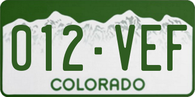 CO license plate 012VEF