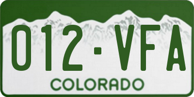 CO license plate 012VFA
