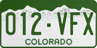 CO license plate 012VFX