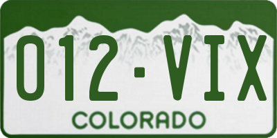 CO license plate 012VIX