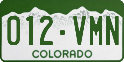 CO license plate 012VMN