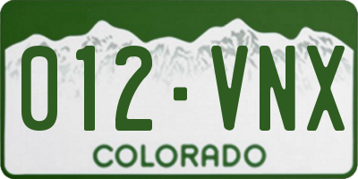 CO license plate 012VNX