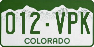 CO license plate 012VPK