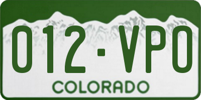 CO license plate 012VPO