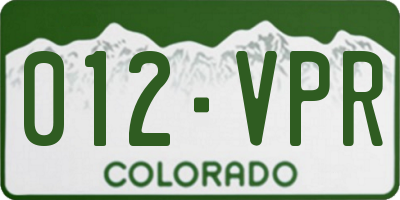 CO license plate 012VPR
