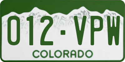 CO license plate 012VPW