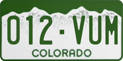 CO license plate 012VUM