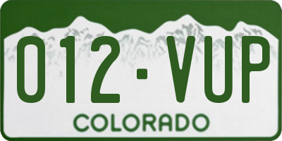 CO license plate 012VUP