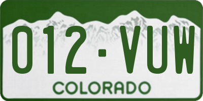 CO license plate 012VUW