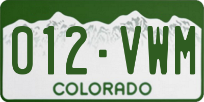 CO license plate 012VWM