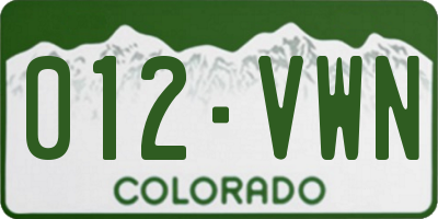 CO license plate 012VWN