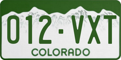 CO license plate 012VXT