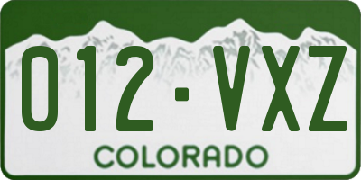 CO license plate 012VXZ