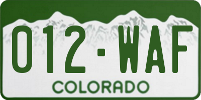 CO license plate 012WAF