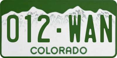 CO license plate 012WAN