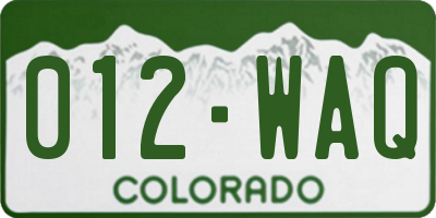 CO license plate 012WAQ