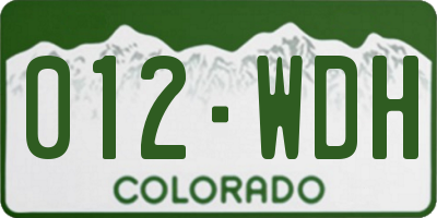 CO license plate 012WDH