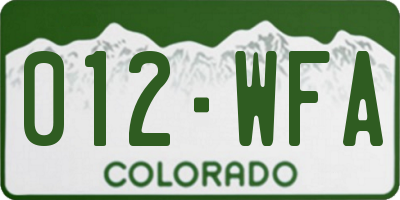 CO license plate 012WFA