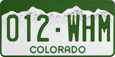 CO license plate 012WHM