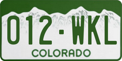 CO license plate 012WKL