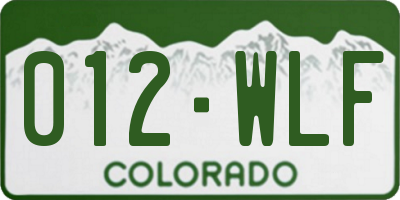 CO license plate 012WLF