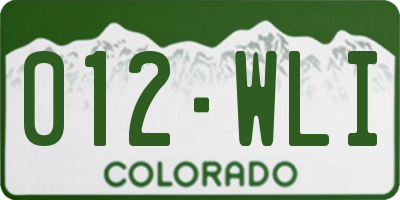 CO license plate 012WLI