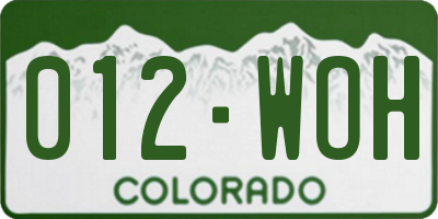 CO license plate 012WOH