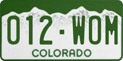 CO license plate 012WOM