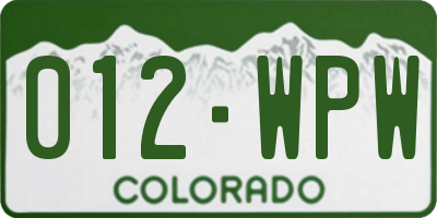 CO license plate 012WPW