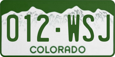 CO license plate 012WSJ