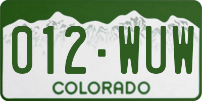 CO license plate 012WUW
