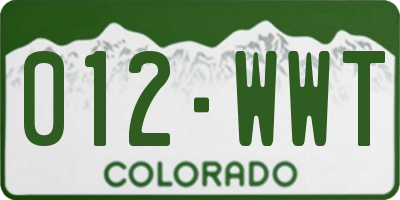 CO license plate 012WWT