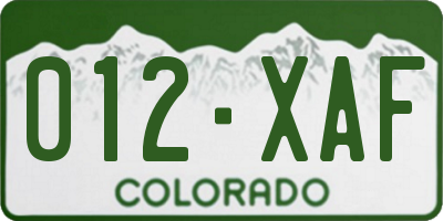 CO license plate 012XAF
