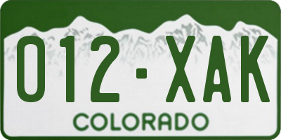 CO license plate 012XAK