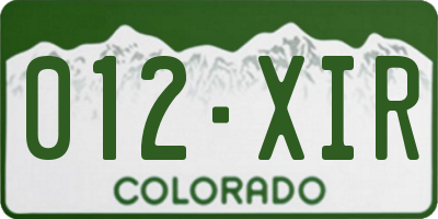 CO license plate 012XIR
