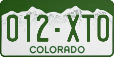CO license plate 012XTO