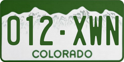 CO license plate 012XWN