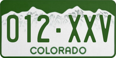 CO license plate 012XXV