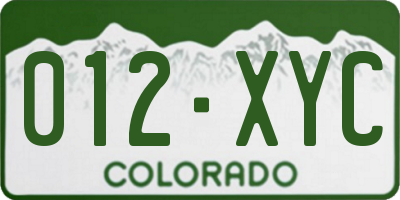 CO license plate 012XYC