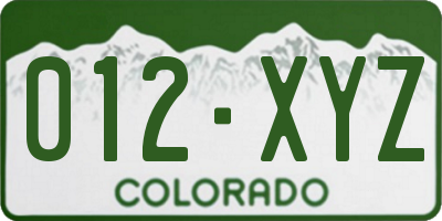 CO license plate 012XYZ