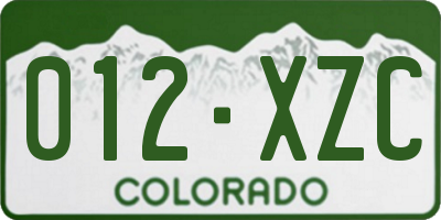 CO license plate 012XZC