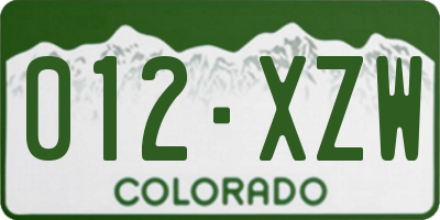 CO license plate 012XZW
